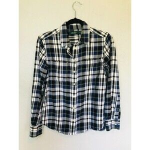 Lauren Ralph Lauren Women's Blue Plaid Button Up Top, Size S